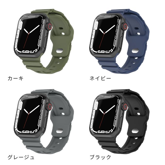 Apple watch band アップルウォッチ スポーツデザインバンド シリコンラバーバンド カーキ