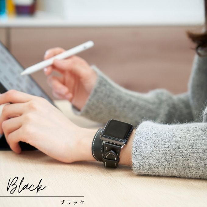 アップルウォッチ バンド Apple watch band 本革 レザー 2重巻き メンズ レディース ブラック