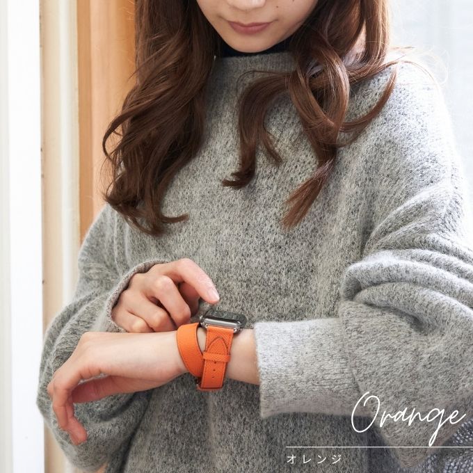 アップルウォッチ バンド Apple watch band 本革 レザー 2重巻き メンズ レディース オレンジ