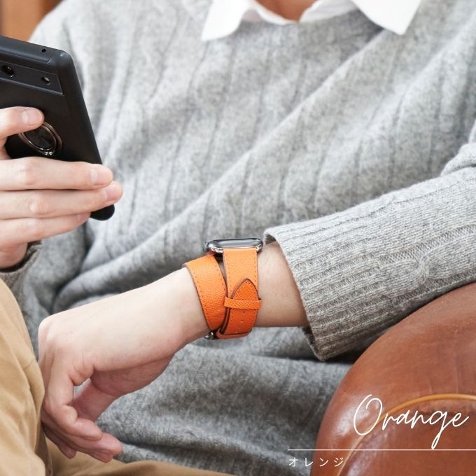 アップルウォッチ バンド Apple watch band 本革 レザー 2重巻き メンズ レディース オレンジ