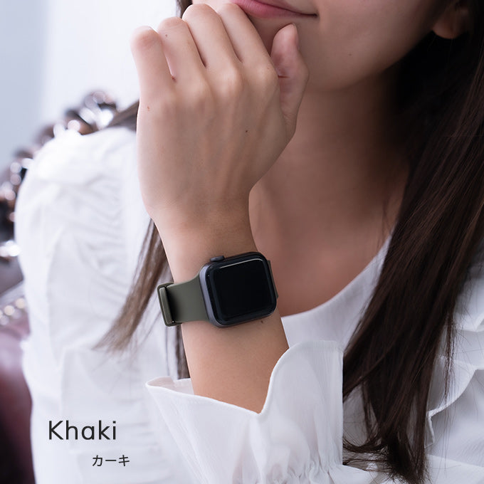 Apple watch band アップルウォッチ バンド くすみカラー スポーツ ソフトシリコンラバー カーキ
