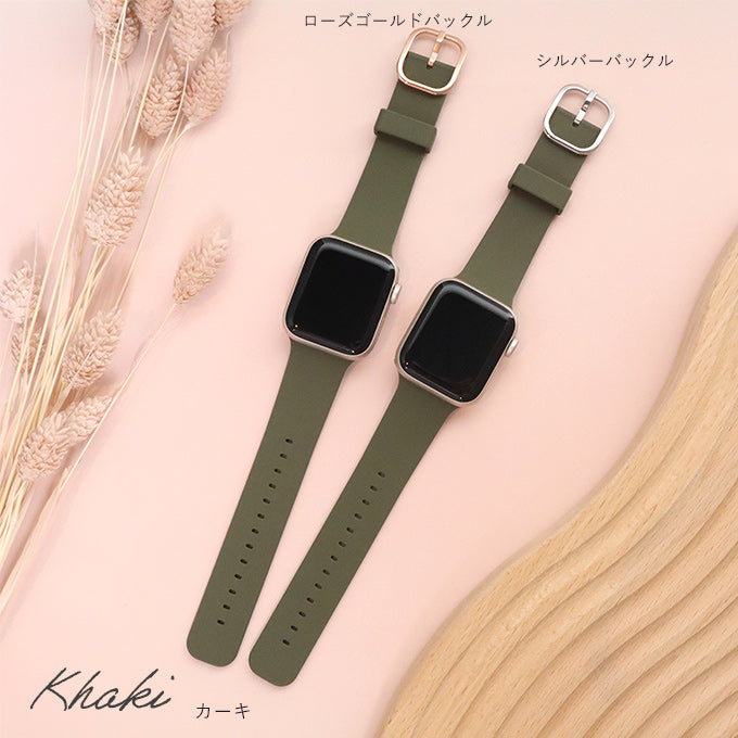 Apple watch band アップルウォッチ バンド くすみカラー スポーツ ソフトシリコンラバー カーキ