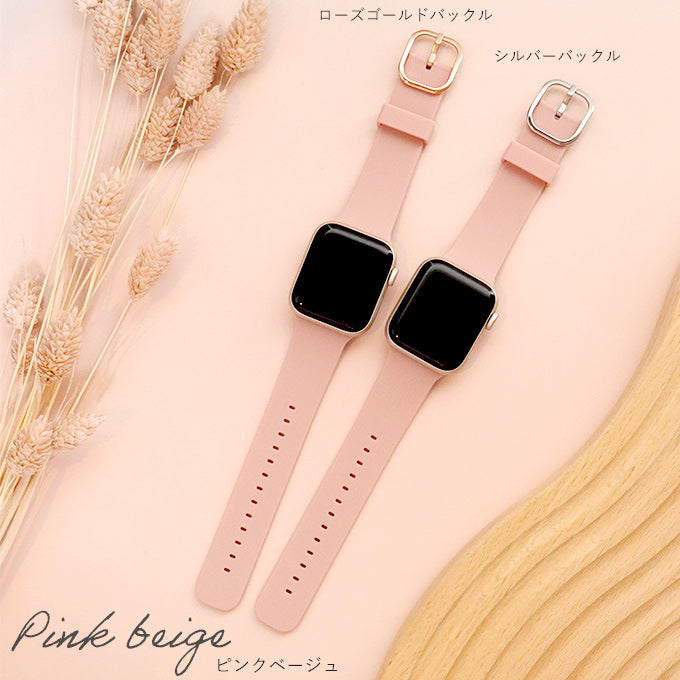Apple watch band アップルウォッチ バンド くすみカラー スポーツ ソフトシリコンラバーピンクベージュ