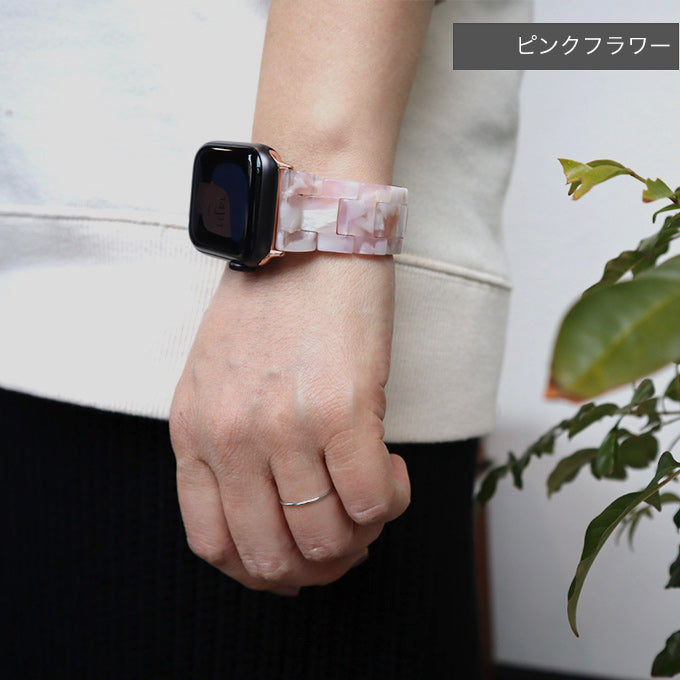 アップルウォッチ バンド べっ甲 ピンクフラワー バンド