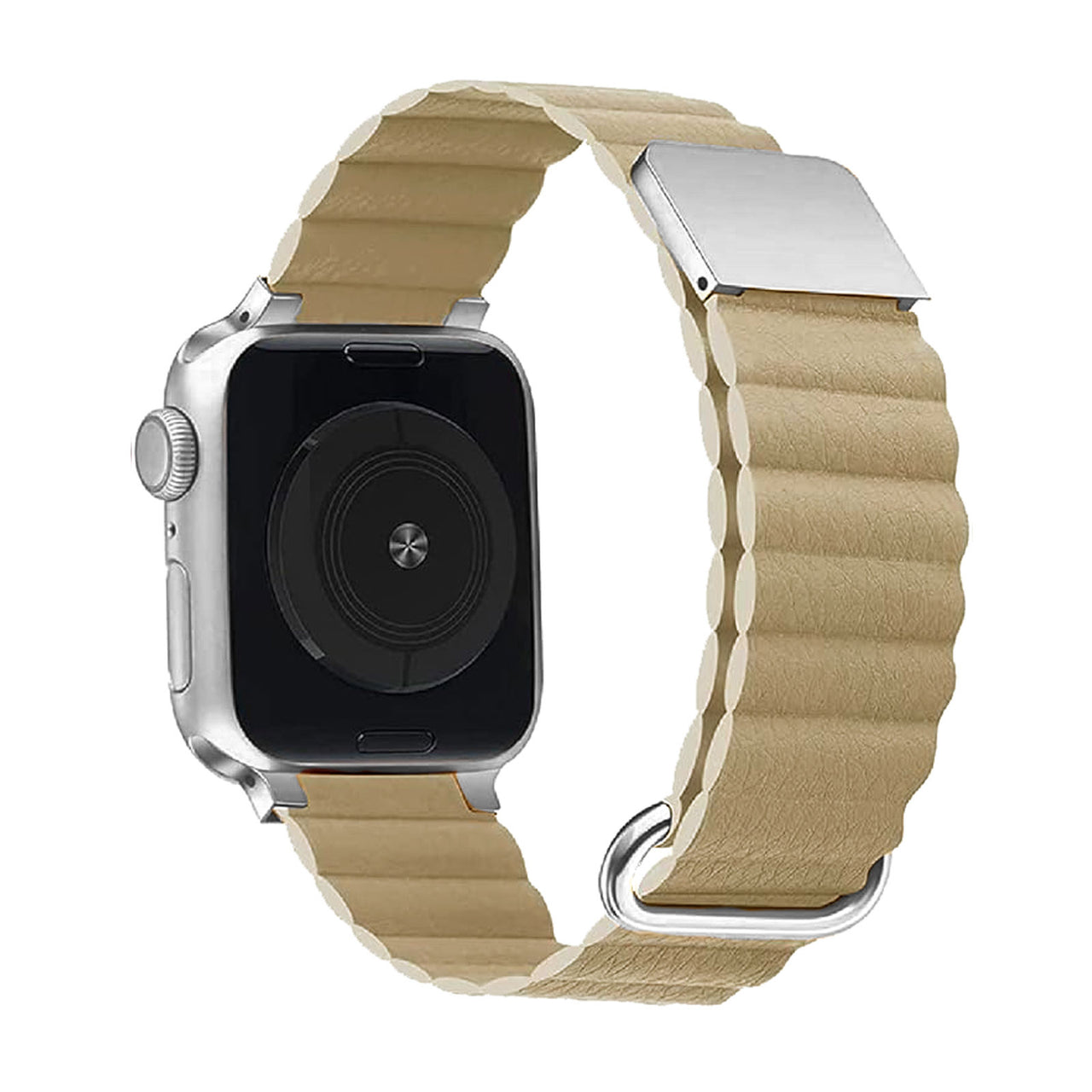Apple watch band アップルウォッチ バンド マグネットレザーバンド エンボスグレージュ/スターライト/ローズゴールドバックル