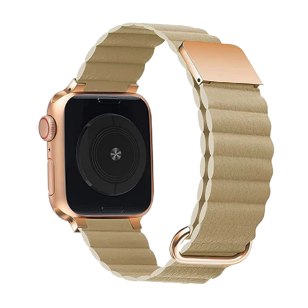 Apple watch band アップルウォッチ バンド マグネットレザーバンド エンボスグレージュ/スターライト/ローズゴールドバックル