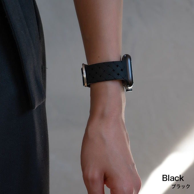 アップルウォッチ バンド Apple watch band  くすみカラー スポーツ シリコン 編み込みラバーバンド ブラック