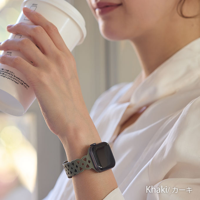 アップルウォッチ バンド Apple watch band フラワー レース柄 くすみカラー シリコン スポーツ ラバーバンド ベルト アップルウォッチバンド 38mm 40mm 41mm 42mm SE おしゃれ かわいい レディース apple watch10 バンド カーキ