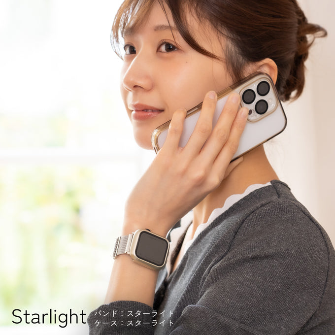 アップルウォッチ バンド Apple watch band ミラネーゼループ メッシュ ステンレス スターライト