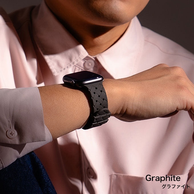 アップルウォッチ バンド Apple watch band バンド くすみカラー スポーツ シリコン 編み込みラバーバンド グラファイト