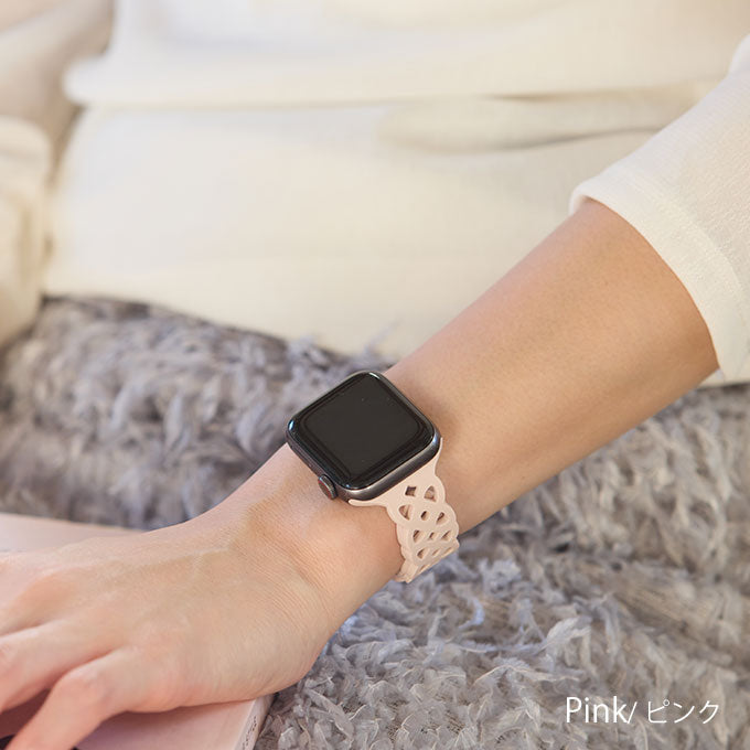 アップルウォッチ バンド Apple watch band フラワー レース柄 くすみカラー シリコン スポーツ ラバーバンド ベルト アップルウォッチバンド 38mm 40mm 41mm 42mm SE おしゃれ かわいい レディース apple watch10 バンド ピンク