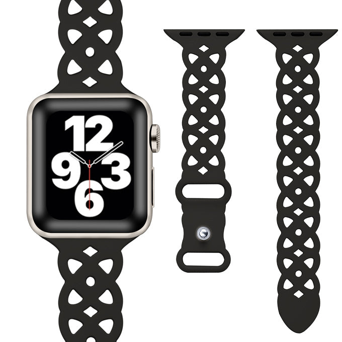 アップルウォッチ バンド Apple watch band フラワー レース柄 くすみカラー シリコン スポーツ ラバーバンド ベルト アップルウォッチバンド 38mm 40mm 41mm 42mm SE おしゃれ かわいい レディース apple watch10 バンド ブラック