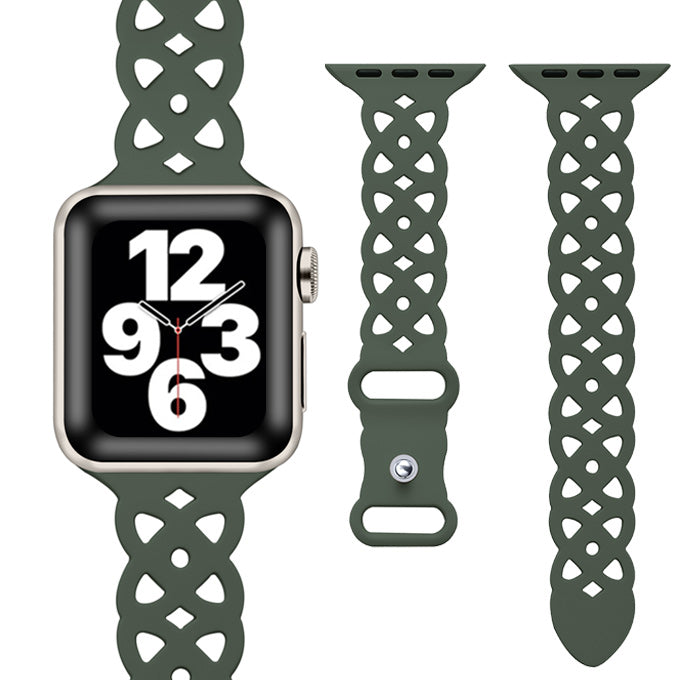 アップルウォッチ バンド Apple watch band フラワー レース柄 くすみカラー シリコン スポーツ ラバーバンド ベルト アップルウォッチバンド 38mm 40mm 41mm 42mm SE おしゃれ かわいい レディース apple watch10 バンド カーキ