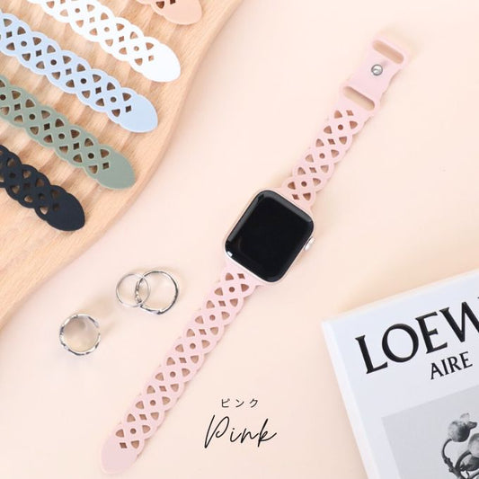 アップルウォッチ バンド フラワー レース柄 くすみカラー シリコン スポーツ ラバーバンド apple watch ベルト アップルウォッチバンド 38mm 41mm 40mm SE おしゃれ かわいい レディース apple watch8 バンド レディース ピンク