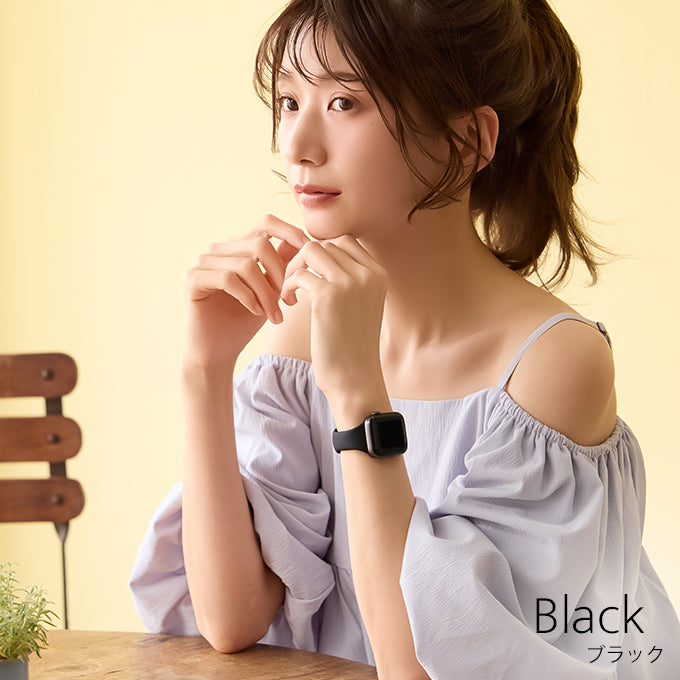 AriRi(アリリ) アップルウォッチ バンド スリムラバーバンド  くすみカラー スポーツ シリコン ブラック