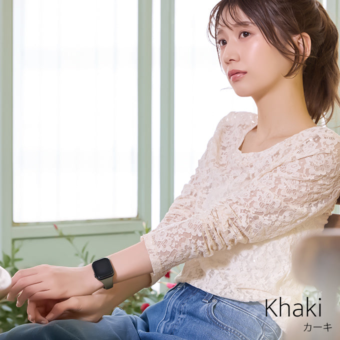 AriRi(アリリ)アップルウォッチ バンド スリムラバーバンド ユニセックス くすみカラー スポーツ シリコン カーキ