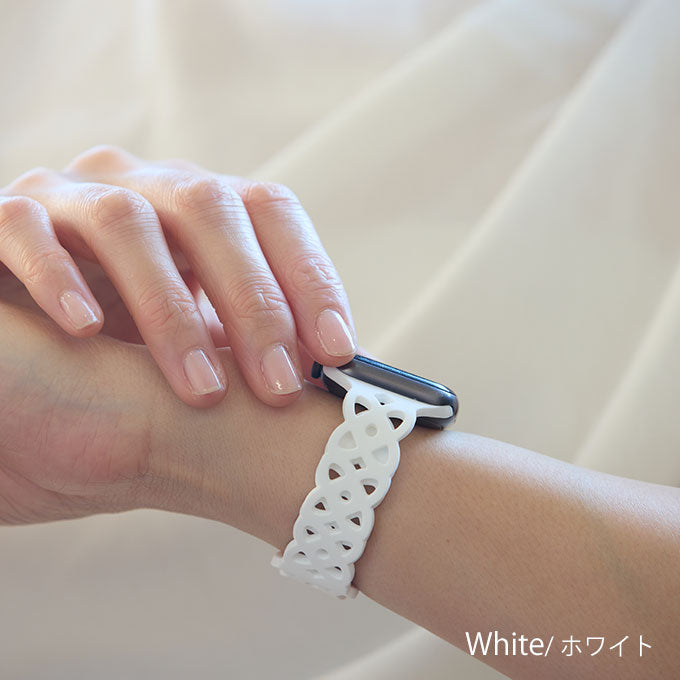 アップルウォッチ バンド Apple watch band フラワー レース柄 くすみカラー シリコン スポーツ ラバーバンド ベルト アップルウォッチバンド 38mm 40mm 41mm 42mm SE おしゃれ かわいい レディース apple watch10 バンド ホワイト
